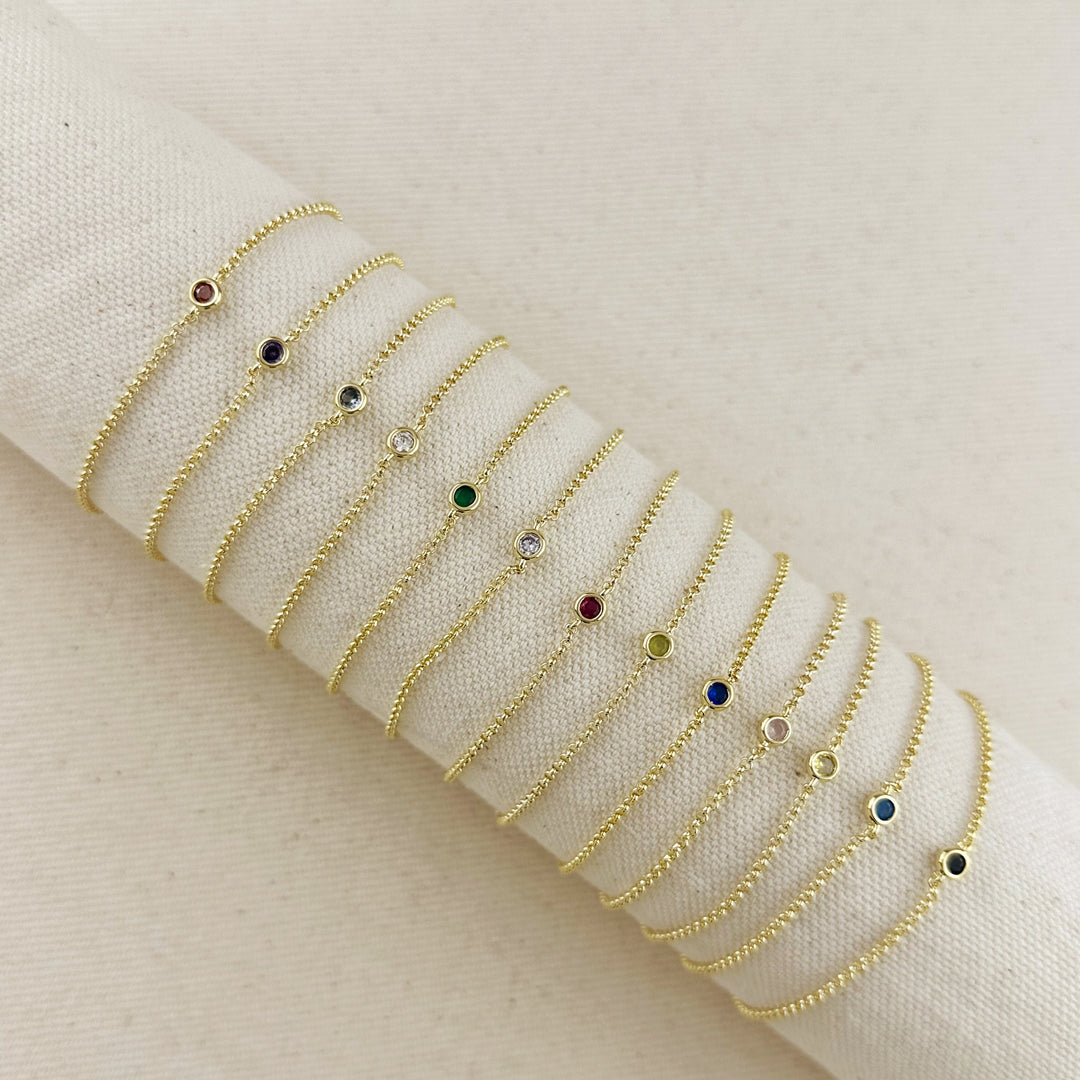 18k Gold Filled Dainty Bezel CZ Birthstone Bracelet