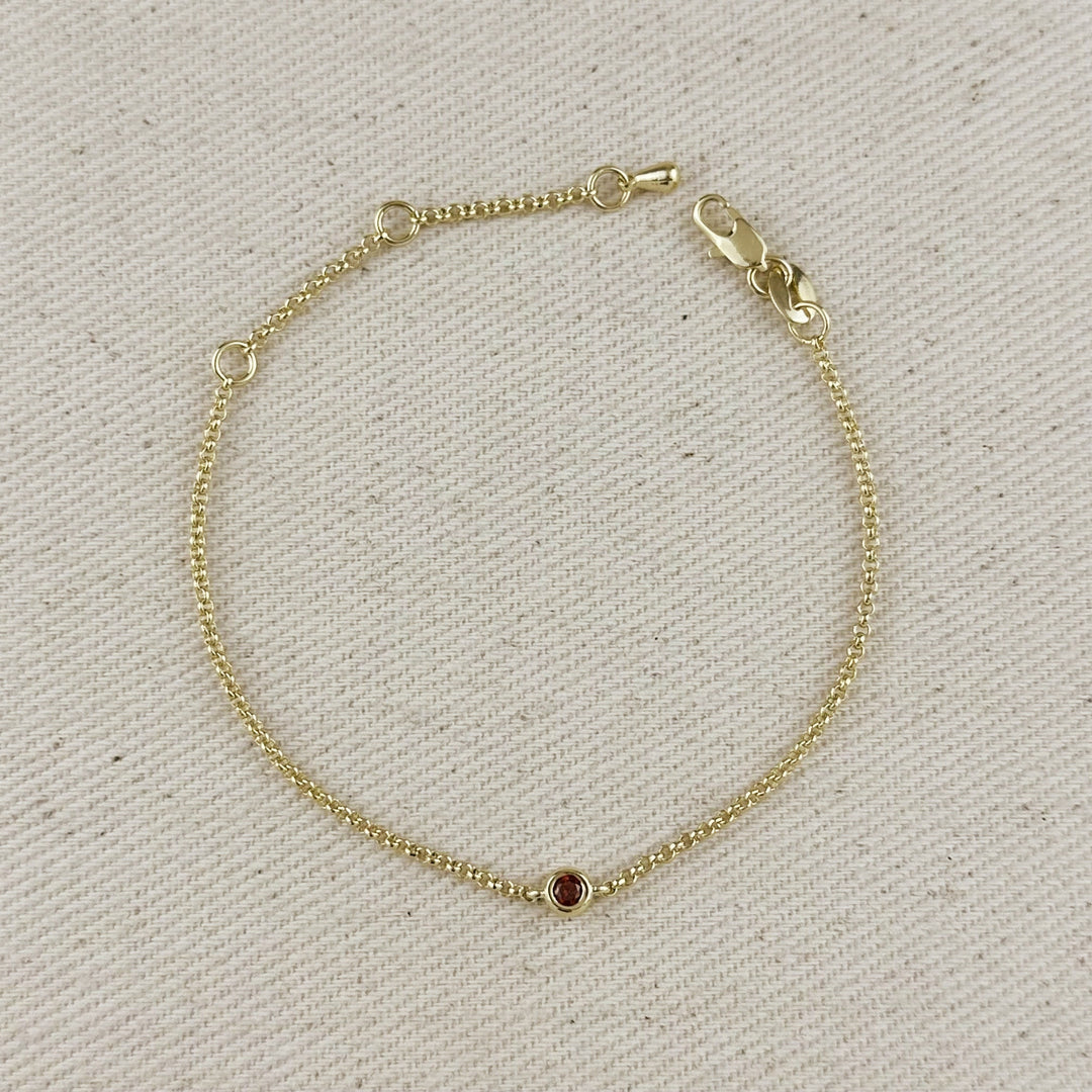 18k Gold Filled Dainty Bezel CZ Birthstone Bracelet