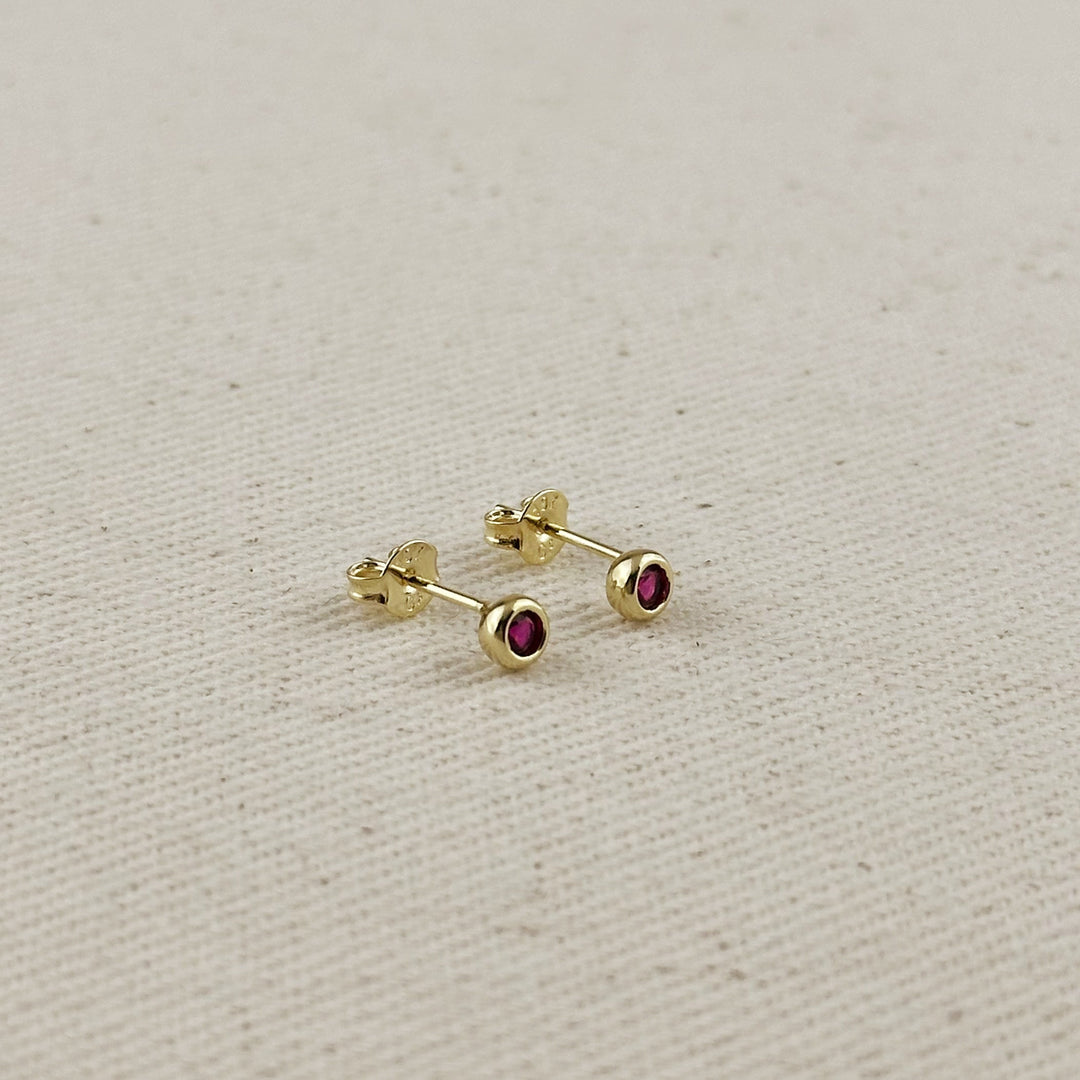 18K Gold Filled Dainty Bezel CZ Birthstone Stud Earrings