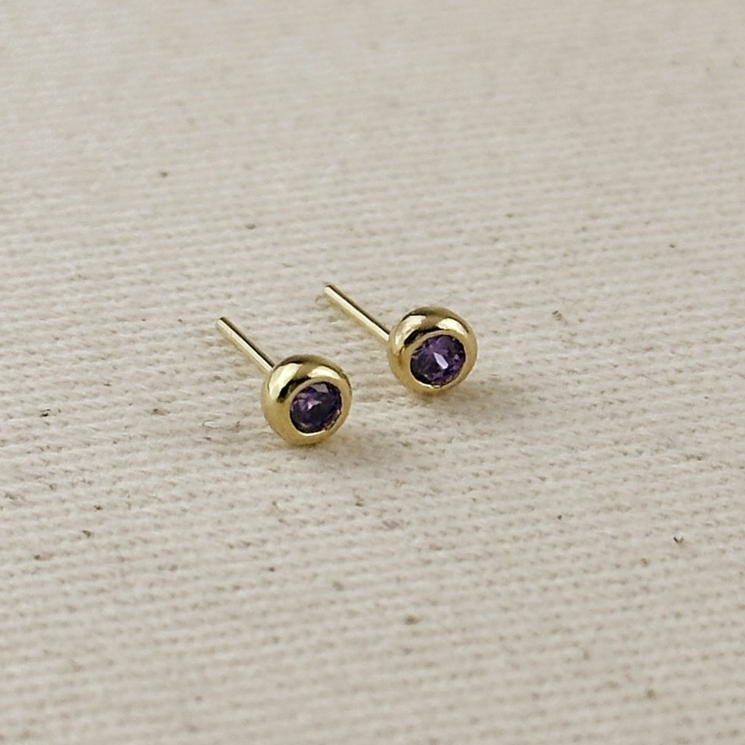 18K Gold Filled Dainty Bezel CZ Birthstone Stud Earrings