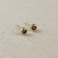 18K Gold Filled Dainty Bezel CZ Birthstone Stud Earrings