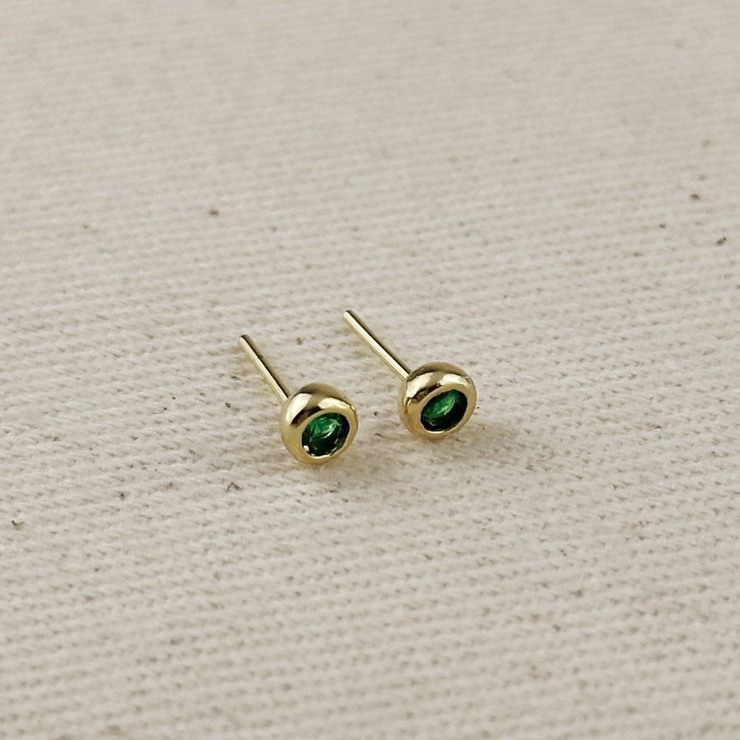 18K Gold Filled Dainty Bezel CZ Birthstone Stud Earrings
