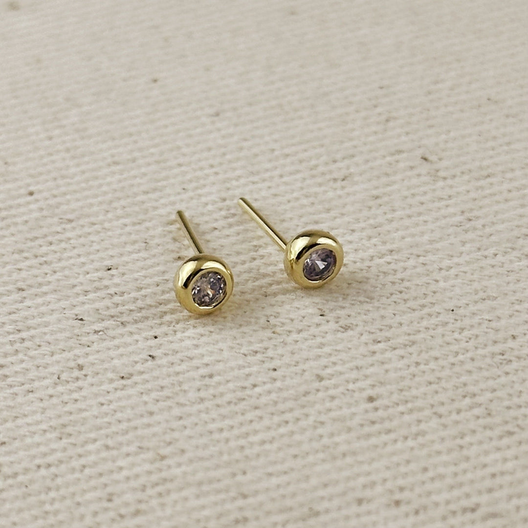 18K Gold Filled Dainty Bezel CZ Birthstone Stud Earrings