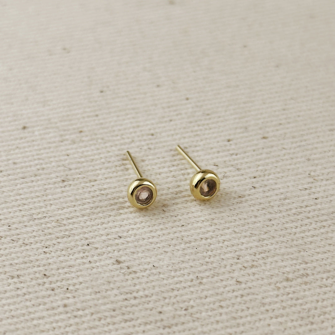 18K Gold Filled Dainty Bezel CZ Birthstone Stud Earrings