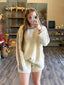 CONTRAST SWEATER TOP AND SHORTS SET: OATMEAL MULTI