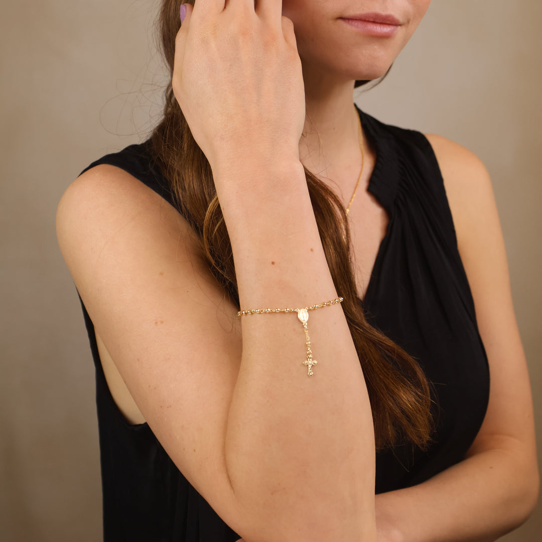 18k Gold Filled Beaded Rosary Bracelet