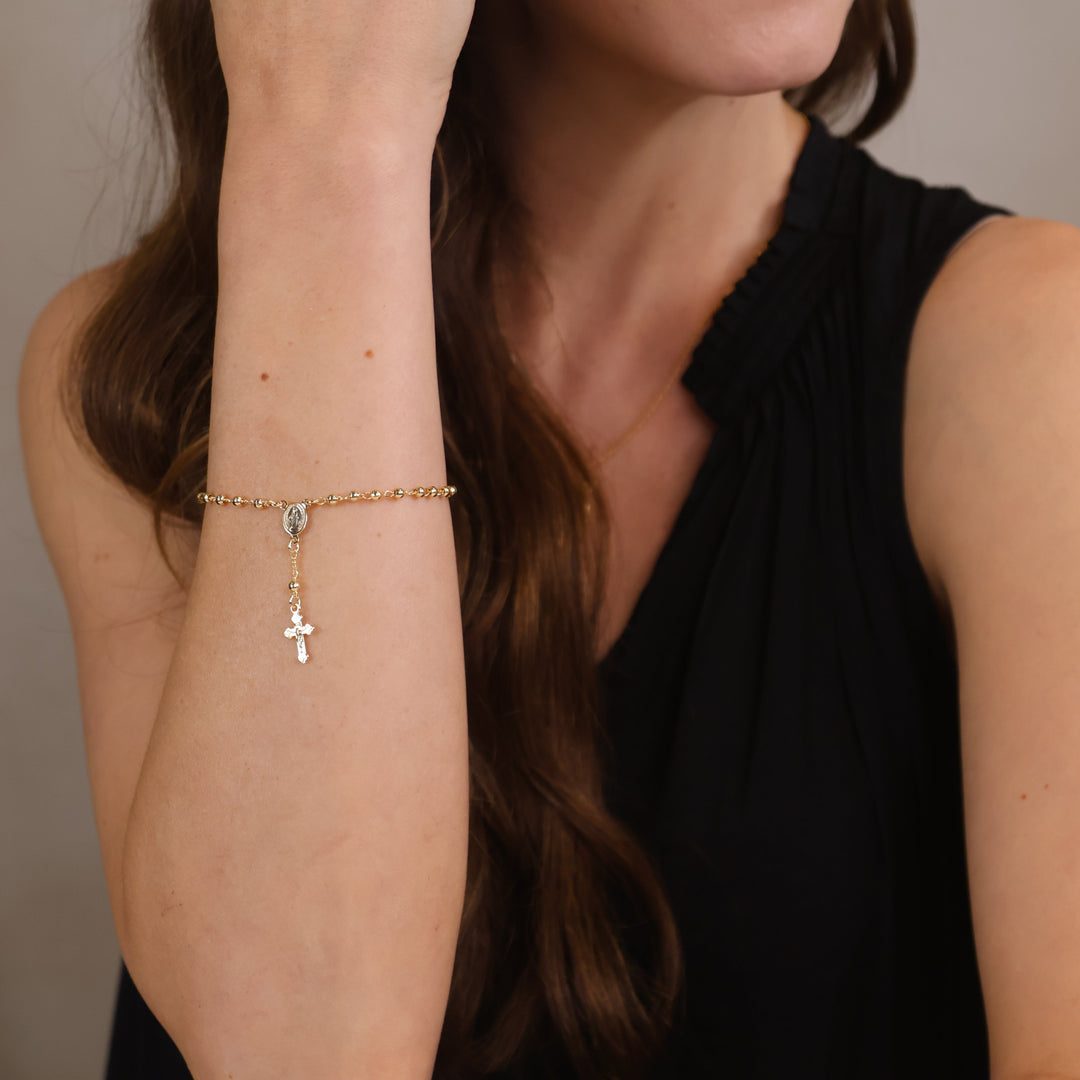 18k Gold Filled Beaded Rosary Bracelet