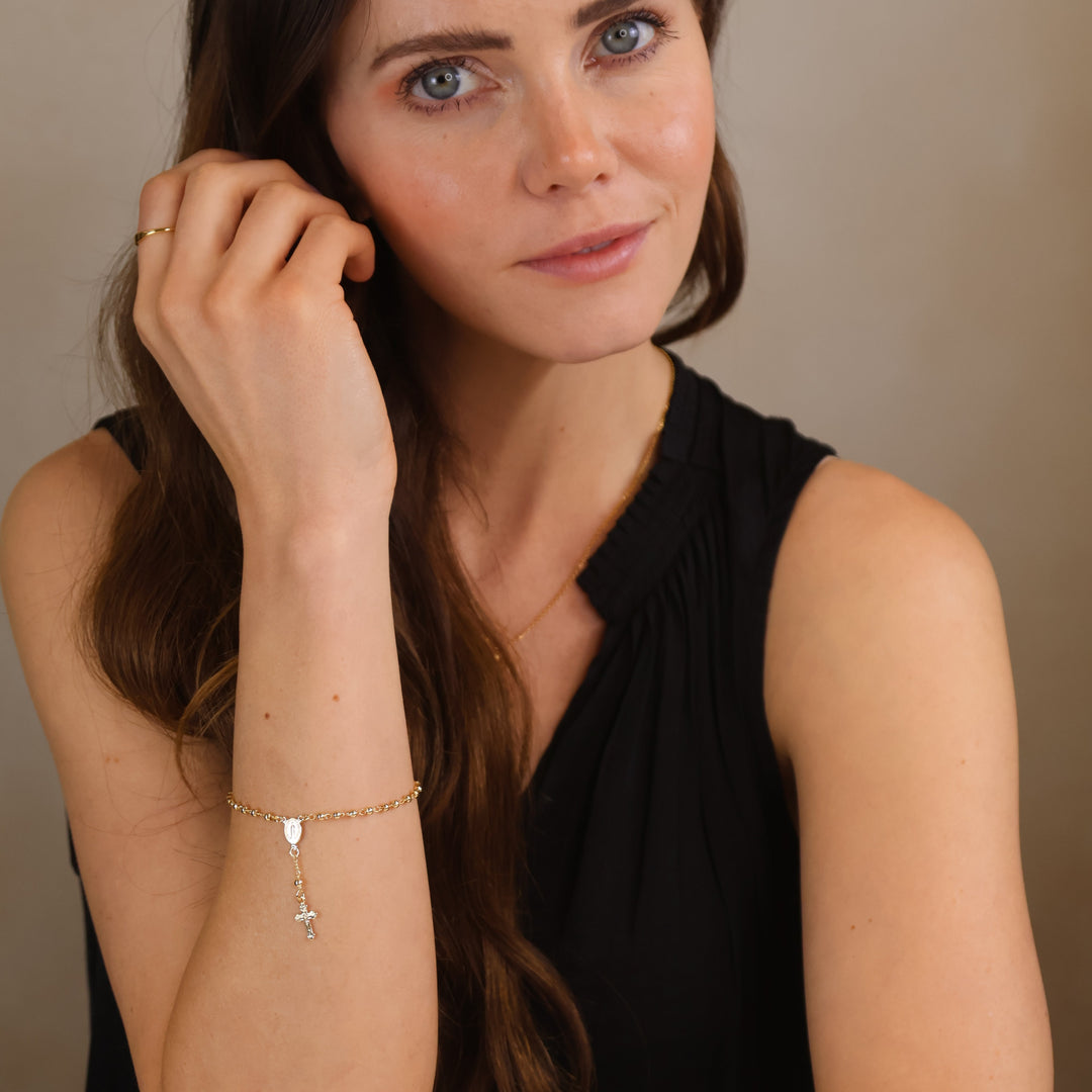 18k Gold Filled Beaded Rosary Bracelet