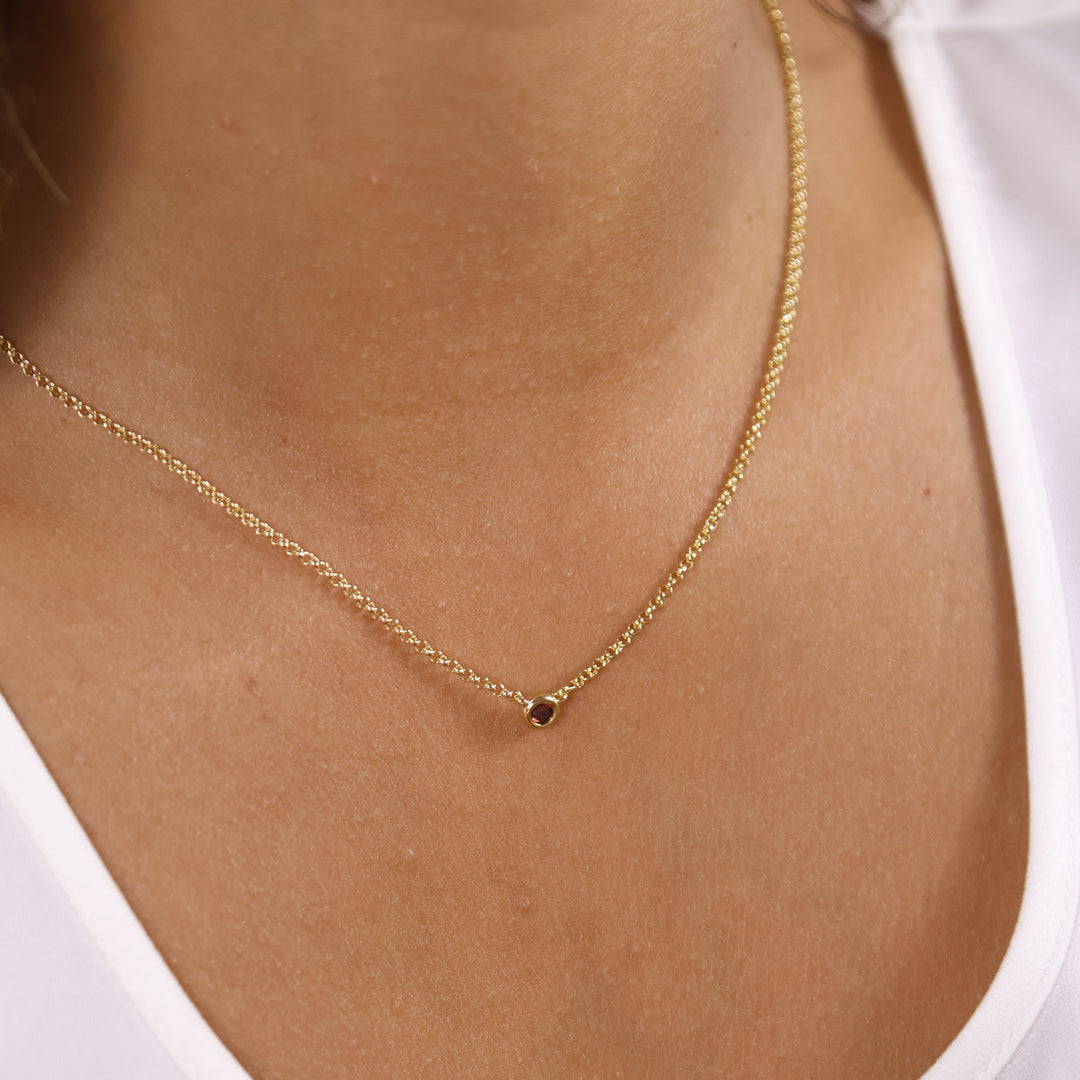 18k Gold Filled Dainty Bezel CZ Birthstone Necklace