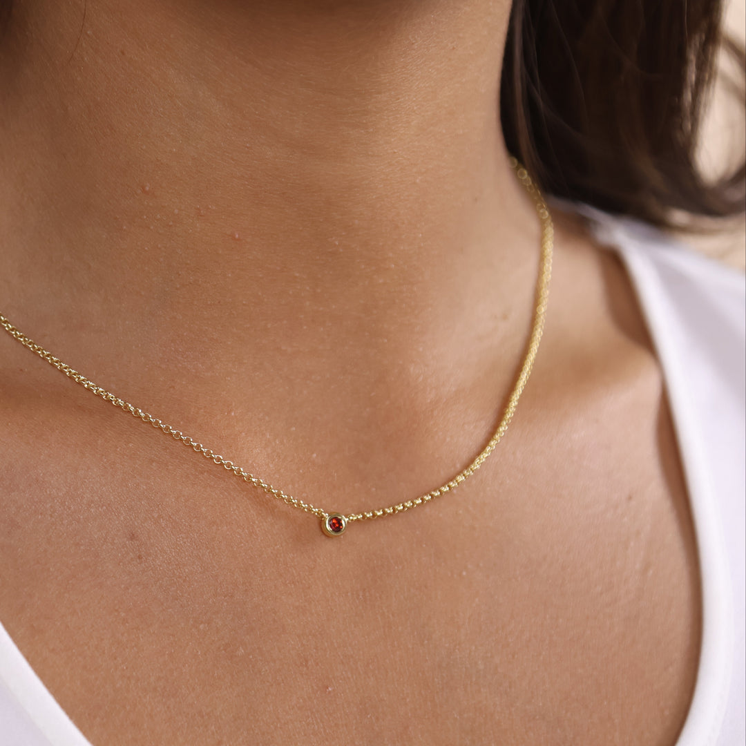 18k Gold Filled Dainty Bezel CZ Birthstone Necklace