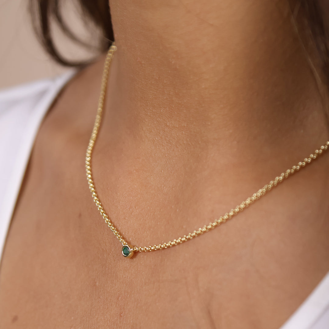 18k Gold Filled Dainty Bezel CZ Birthstone Necklace