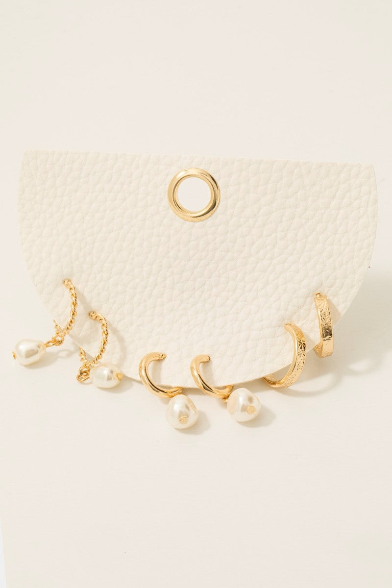 Pearl Bead Charm Hoop Earrings Set