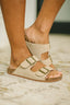 Jete Nubuck Double Buckle Slides in Light Taupe