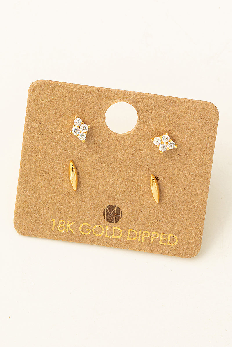 Mini Four Piece Rhinestone Stud Earrings