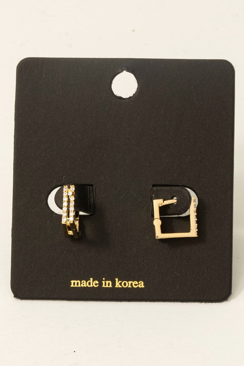 Cz Pave Square Hinge Hoop Earrings