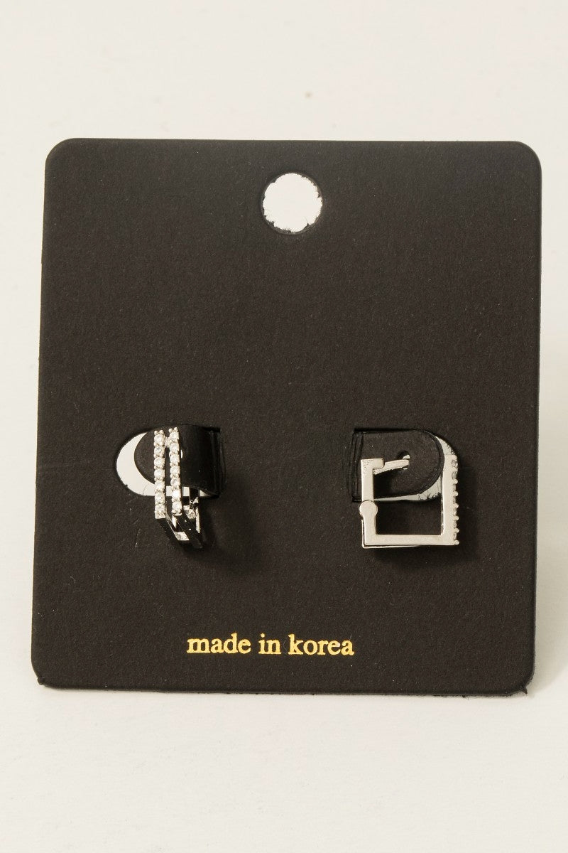 Cz Pave Square Hinge Hoop Earrings