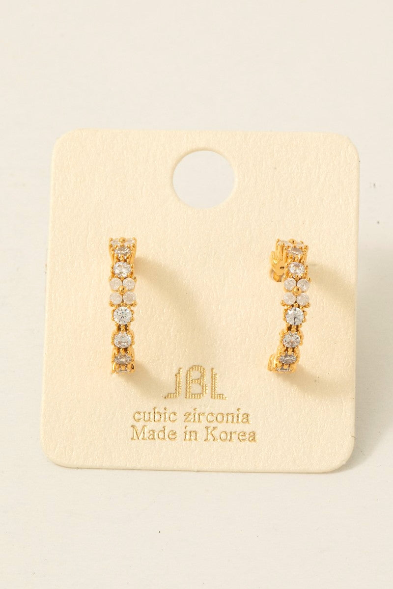 Gold Dipped Mini Cz Flower Hoop Earrings