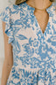 Lizzy Flutter Sleeve Dress in White and Blue Floral