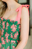 Low Effort, High Impact Tiered Dress in Green/Coral