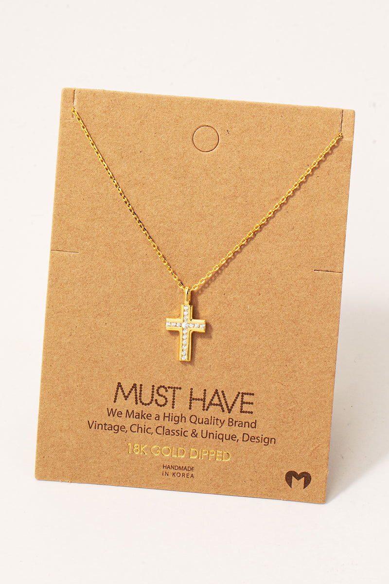 Rhinestone Line Cross Pendant Necklace