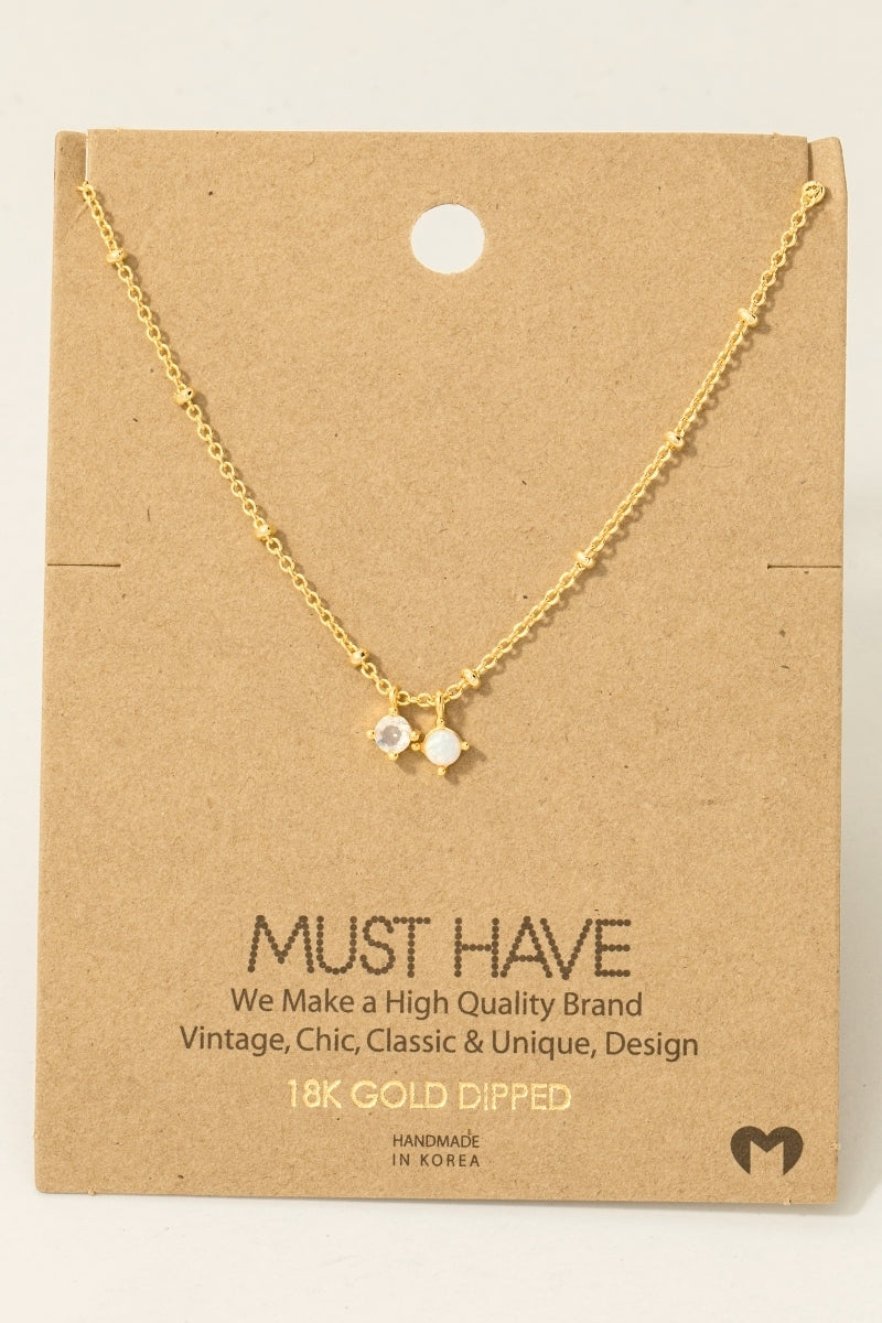 Gold Dipped Cz And Opal Charms Chain Necklace: Gold