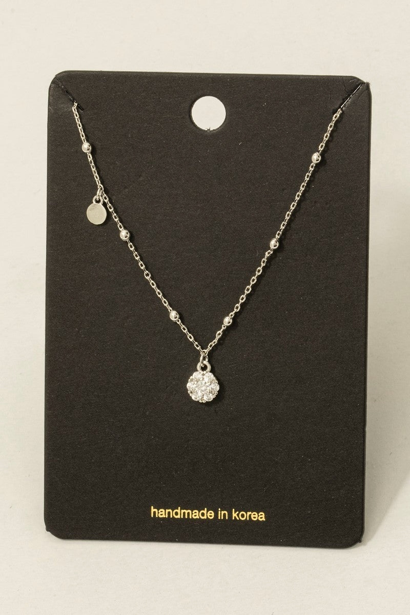 Cz Studded Flower Disc Pendant Necklace