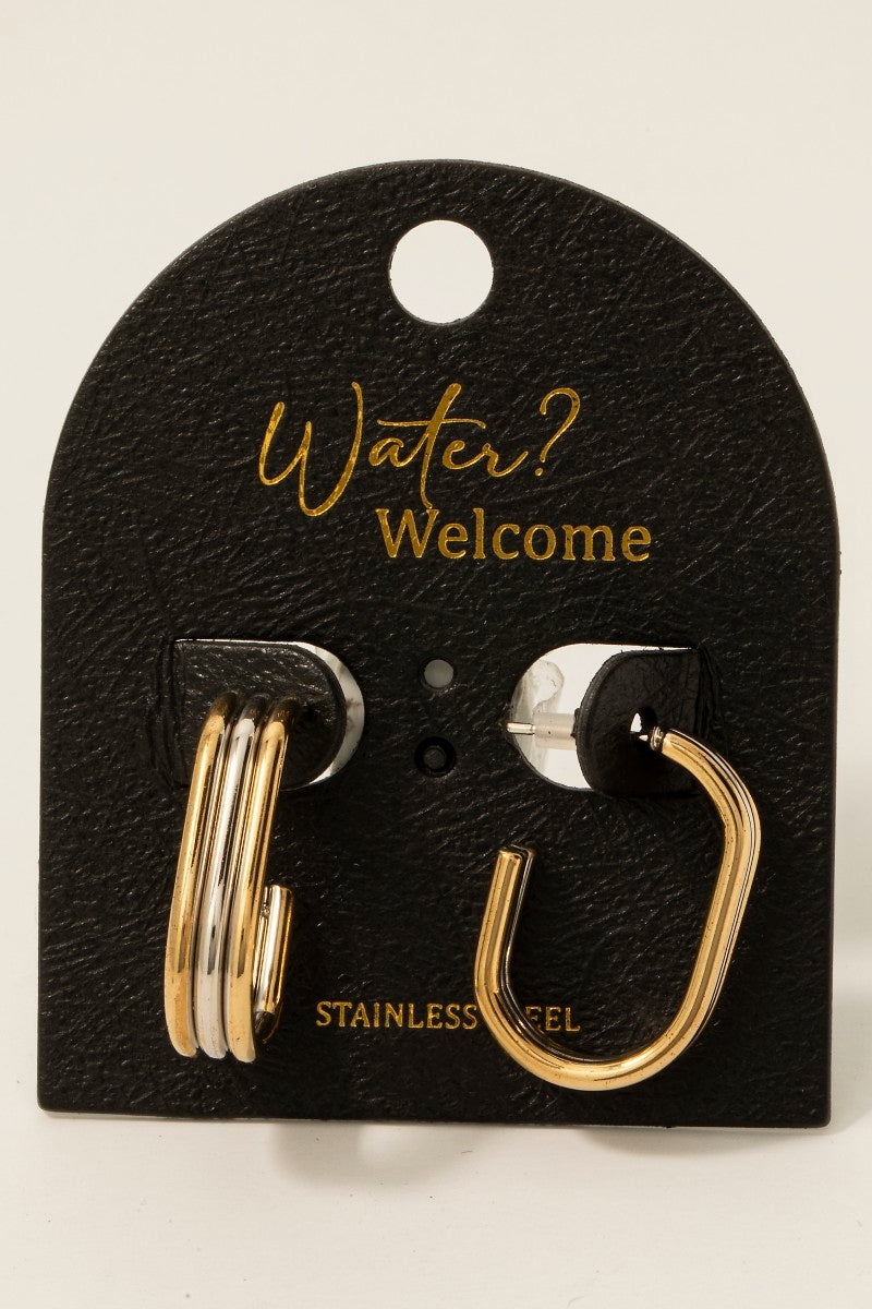 Two Tone Stainless Steel Layered Tube Hoop Earrings