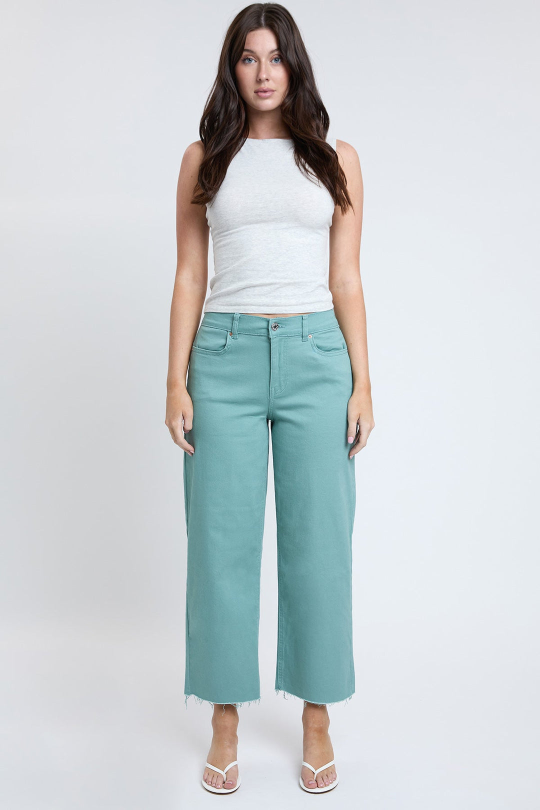 Women's High Rise Cropped Trouser Jeans Wide Leg Fit