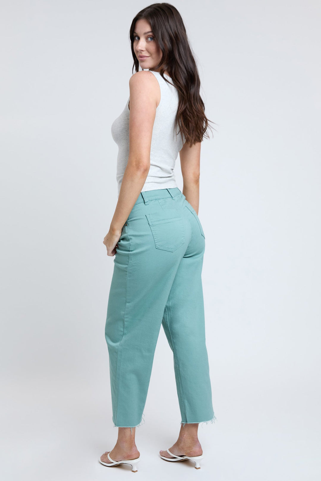 Women's High Rise Cropped Trouser Jeans Wide Leg Fit