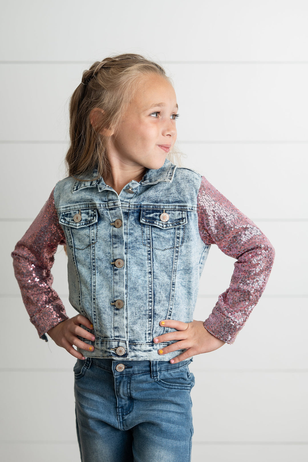 Pink Sequin Denim Jacket