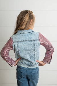 Pink Sequin Denim Jacket