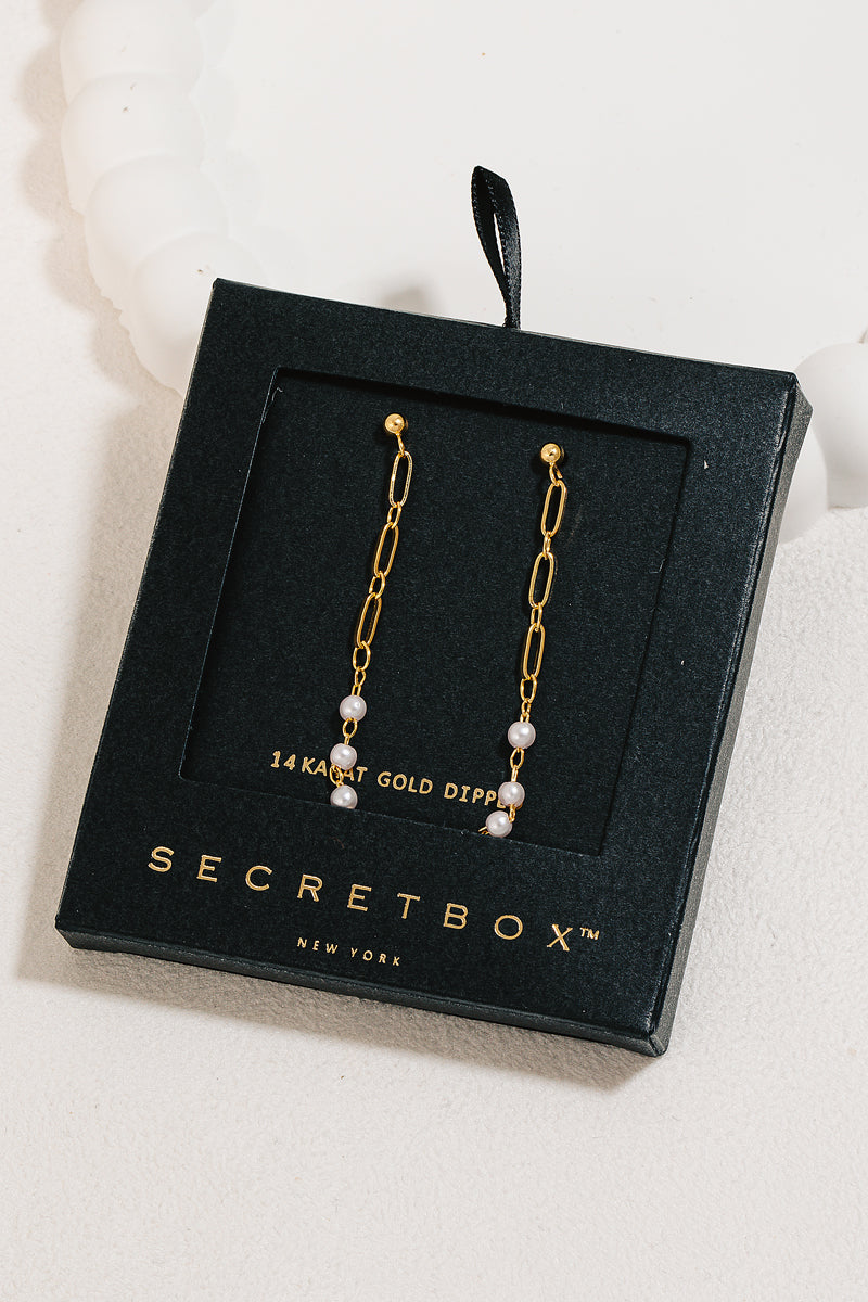 Gold Dipped Pearl And Chain Dangle Earrings
