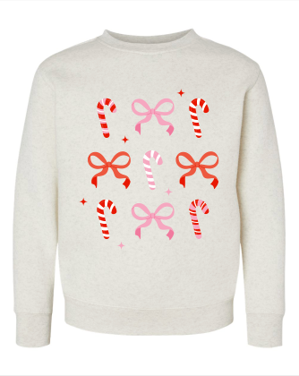 Candy Cane Bows Youth Crewneck Sweatshirt