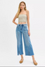 Tummy Control Mid Rise Crop Wide Front Slit Jeans