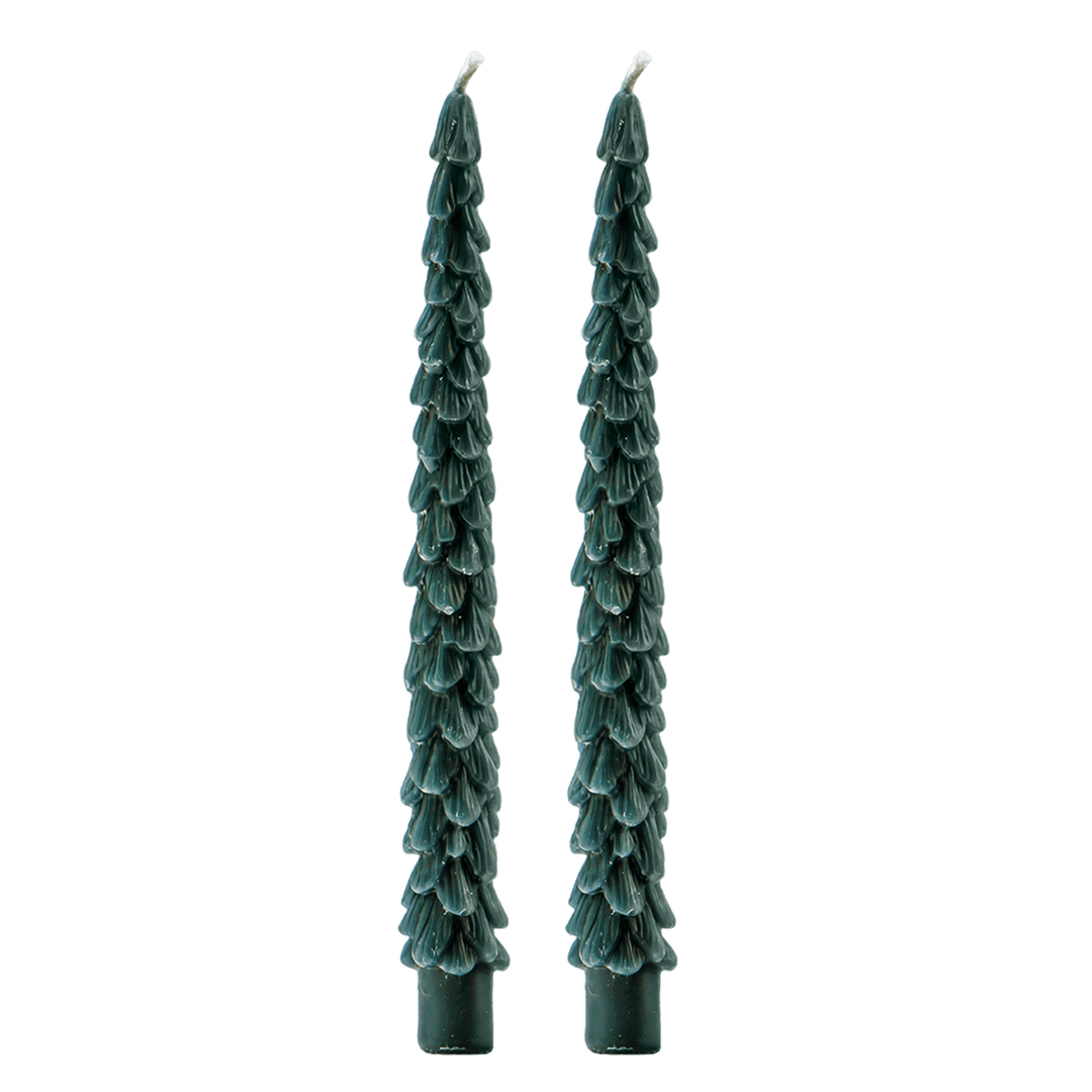 Green Tree Taper Candles - Set of 2