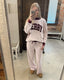 Striped Knit Drawstring Wide Leg Lounge Pants: DUSTY PINK STRIPE
