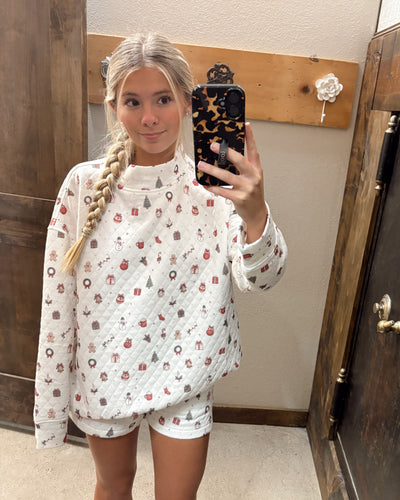 Cozy Holiday Print Lounge Shorts: White Combo