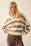 First in Line Striped Split-Neck Collared Sweater
