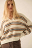 First in Line Striped Split-Neck Collared Sweater
