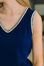 Whisper Trim Detailed V-Neck Tank in Navy