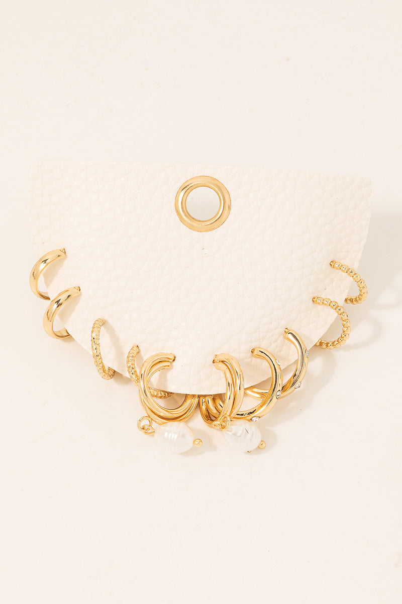 Mixed Metallic Hoop Earrings Set: Gold