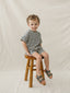 Navy Stripe Button Short Set