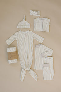 Taupe Stripe Ribbed Bamboo Newborn Knot Hat