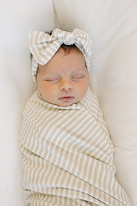 Taupe Stripe Ribbed Bamboo Stretch Swaddle