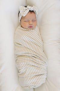 Taupe Stripe Ribbed Bamboo Stretch Swaddle