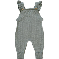 Green Ruffle Knit Overalls