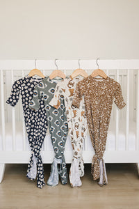 Brown Floral Ribbed Bamboo Knot Gown