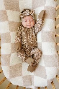 Brown Floral Ribbed Bamboo Zipper