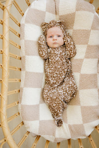 Brown Floral Ribbed Bamboo Knot Gown