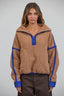 Teddy Sherpa Fleece Half Zip Pullover: CHOCO/BLUE